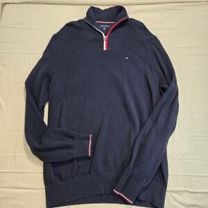 Tommy Hilfiger Men's Classic 1/4 Zip Sweater Flag Logo Navy Blue Size XXL